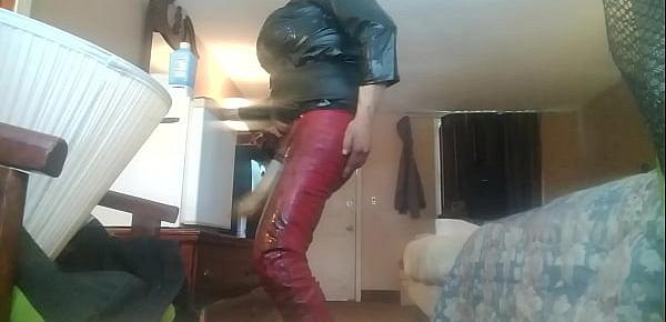  Leather farmer wearing a condom filled with piss and cum